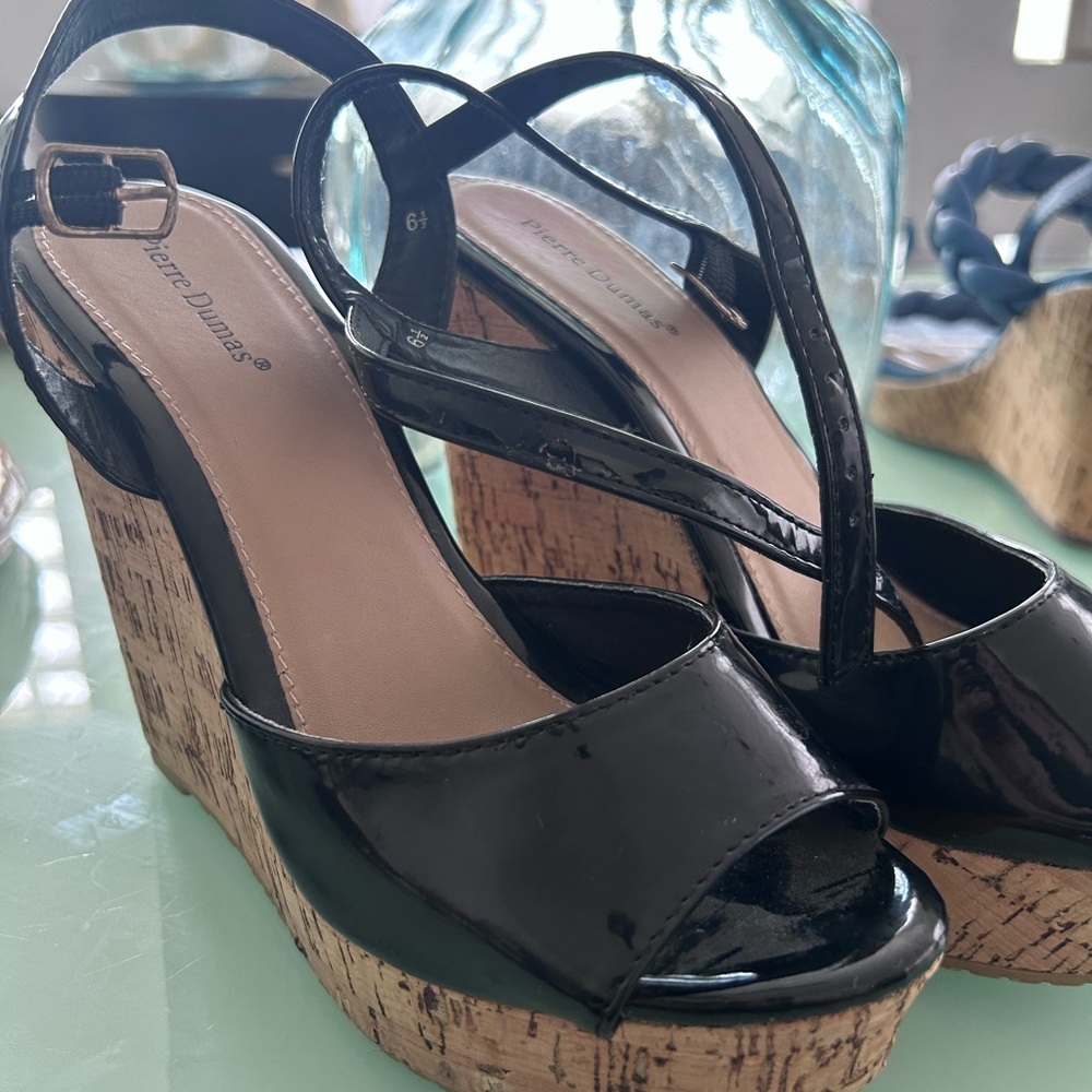 Pierre Dumas Black Wedge Sandals